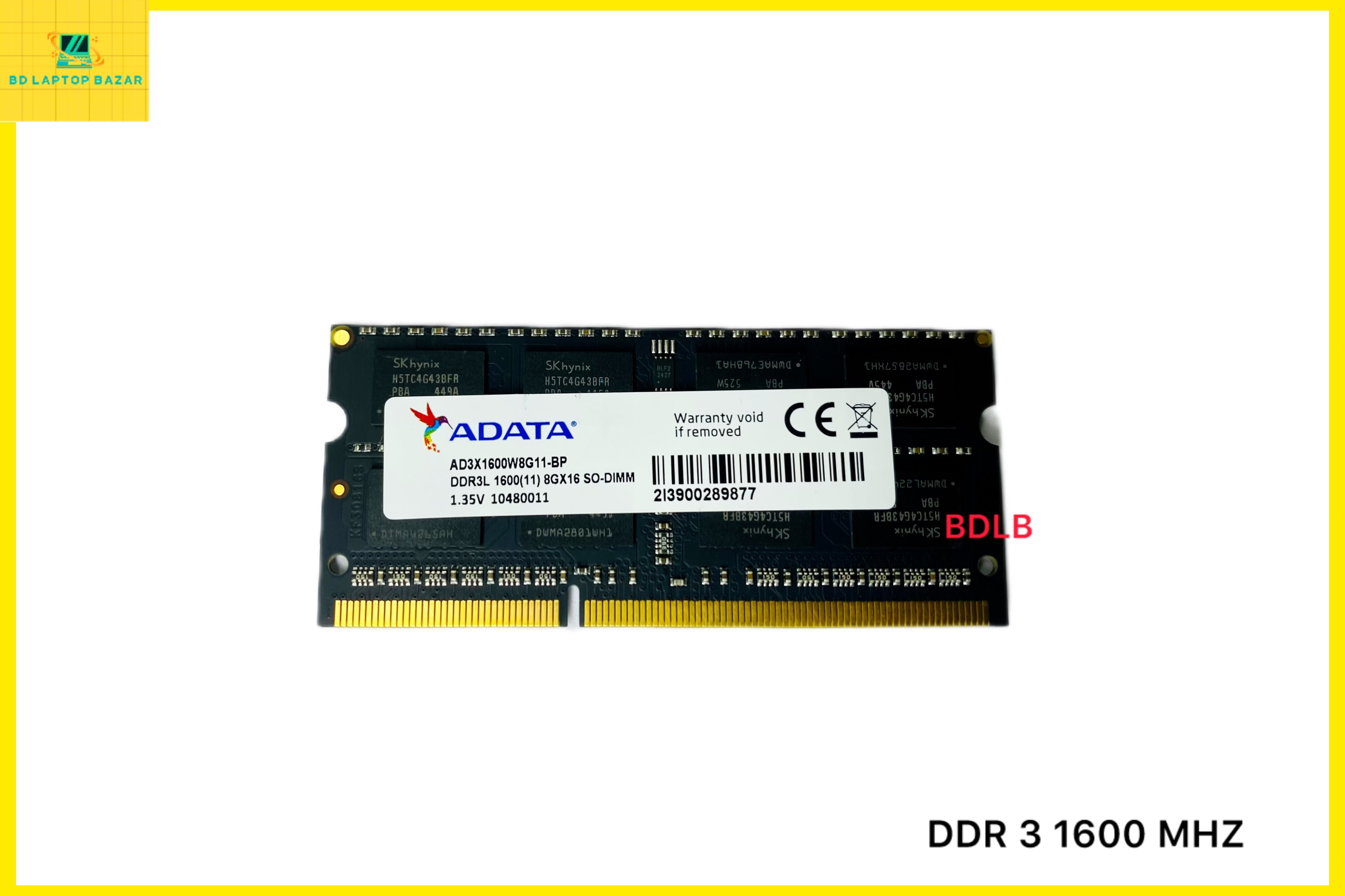 Adata 8GB DDR3 1600MHz Laptop RAM 1.35V
