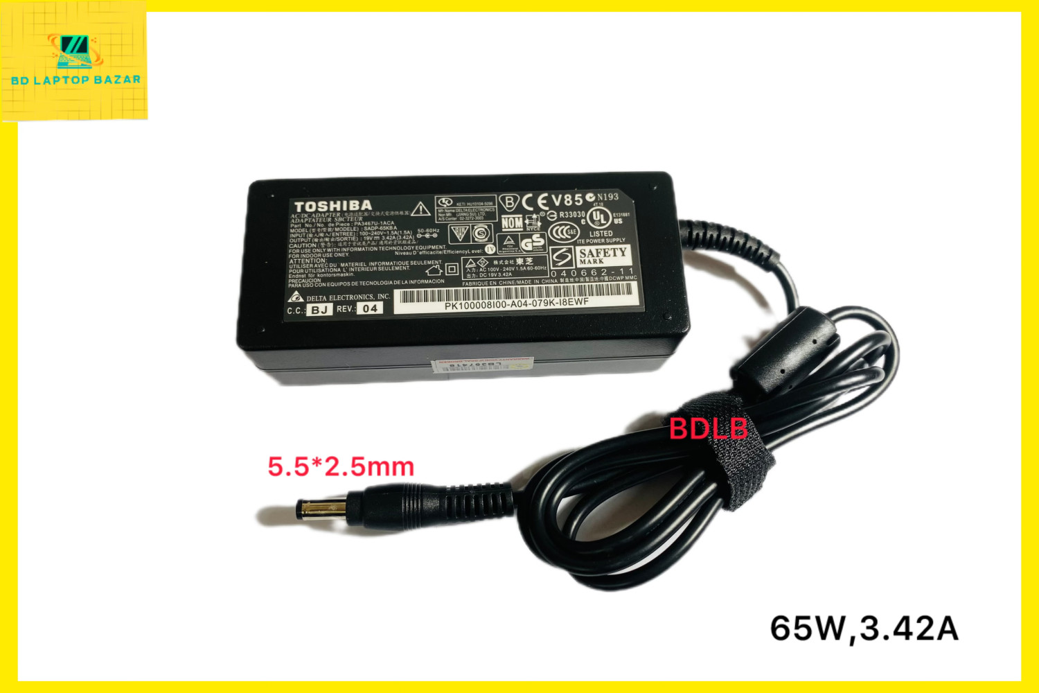 Toshiba 19V 3.42A 65W Common port(5.5*2.5mm) Laptop Adapter, Charger